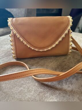 Big Buddha Studded Crossbody Bag Camel Tan Faux Leather Boho